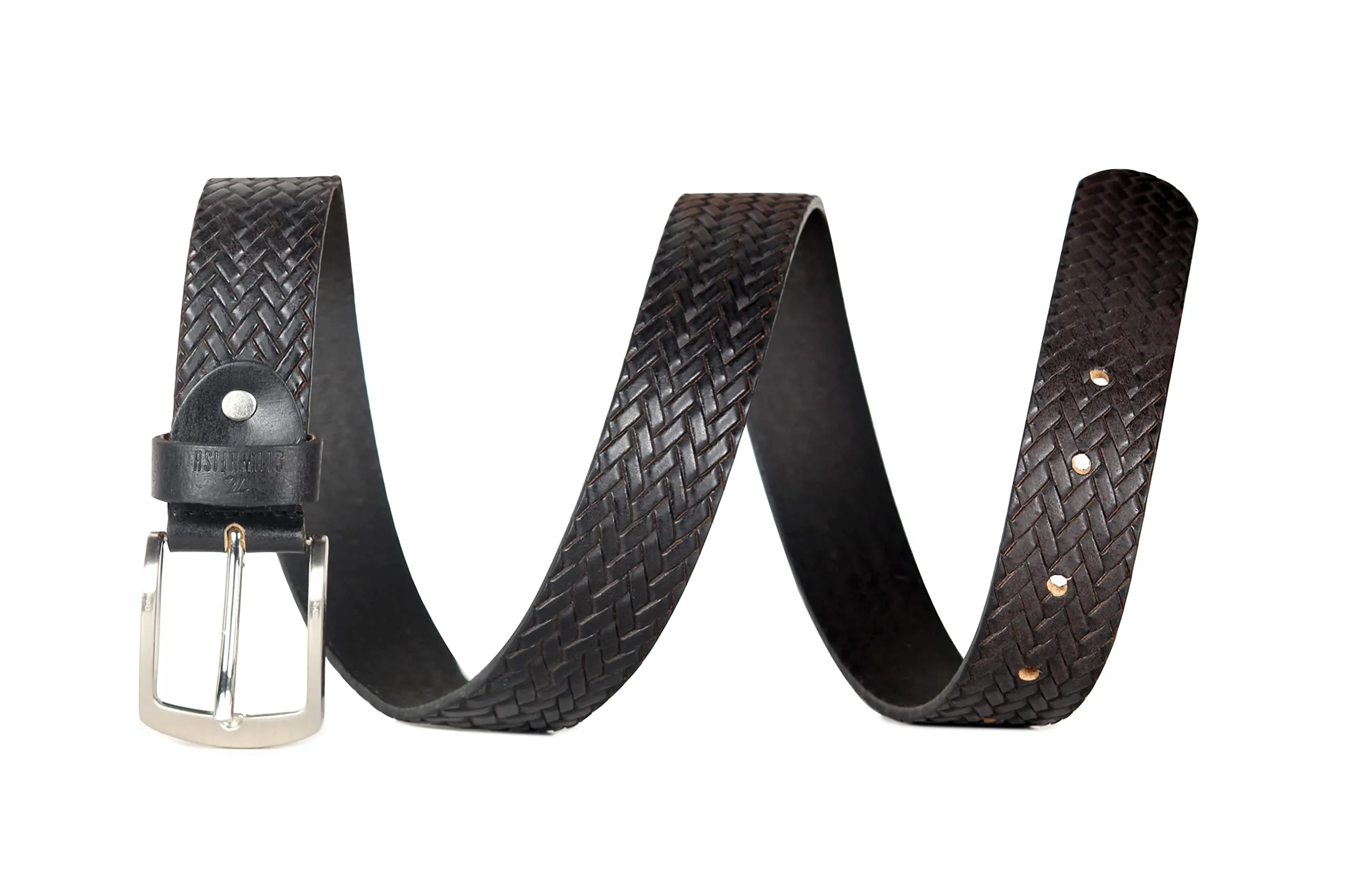 THE CLOWNFISH Men's Genuine Leather Belt with Textured/Embossed Design-Soot Black (Size-40 inches)