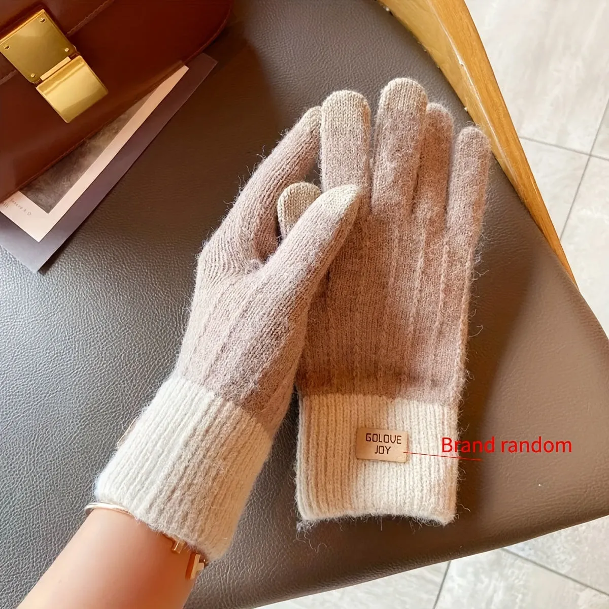 WarmthPlus Color Block Knitted Gloves - Soft, Thick, and Elastic Winter Gloves for Cold Weather - Premium Cotton, Coldproof, and Comfortable Fit for Women