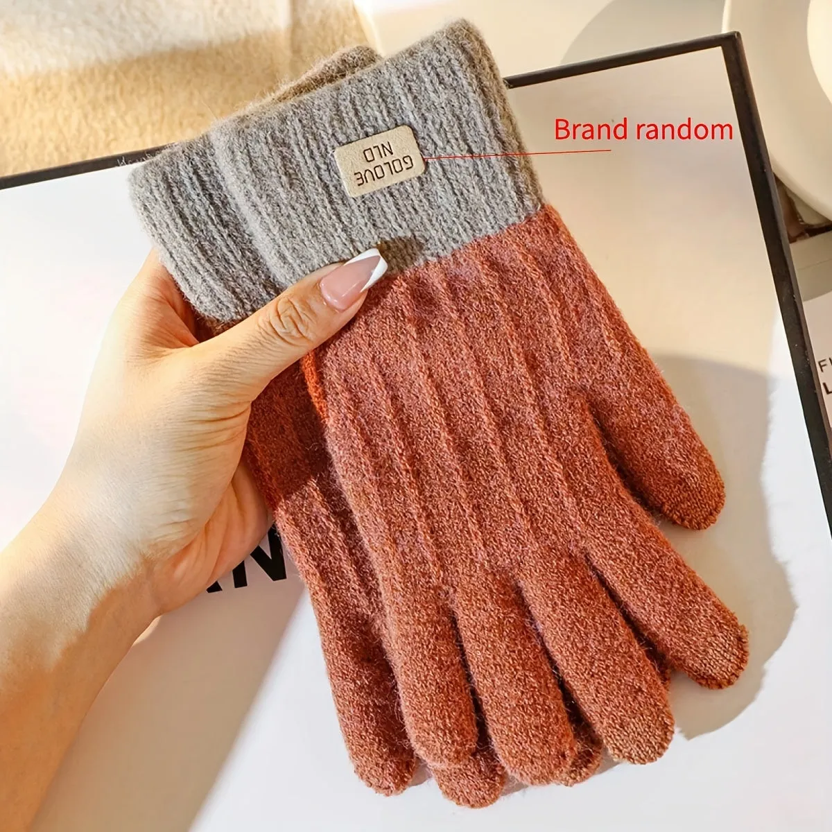 WarmthPlus Color Block Knitted Gloves - Soft, Thick, and Elastic Winter Gloves for Cold Weather - Premium Cotton, Coldproof, and Comfortable Fit for Women