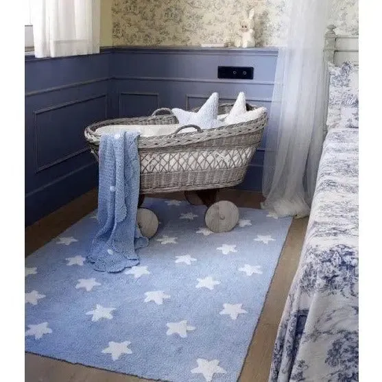 Washable cotton rug "stars" blue-white