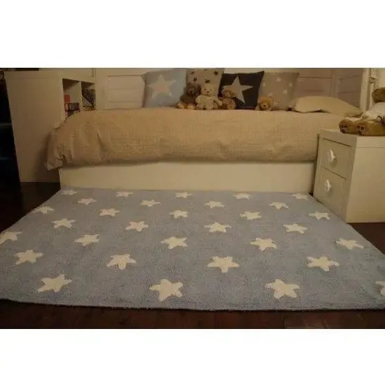 Washable cotton rug "stars" blue-white