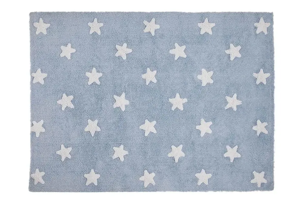 Washable cotton rug "stars" blue-white