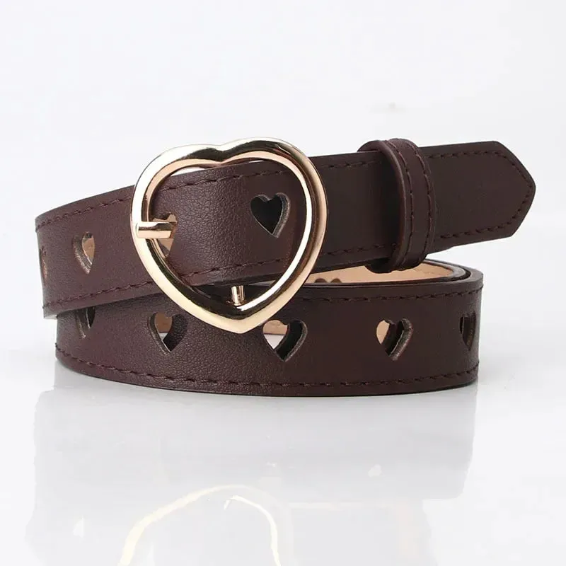 Women PU Leather Belt Hollow Out Loving Heart Ladies Waist Belt Trousers Pin Buckle Leather Personality Female Vintage Waistband