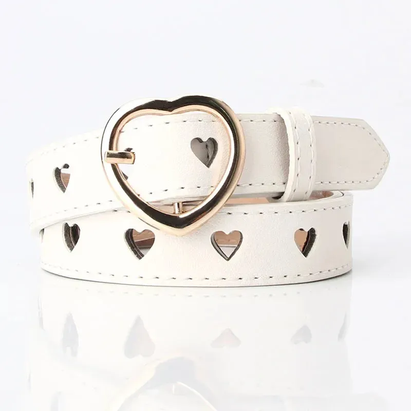 Women PU Leather Belt Hollow Out Loving Heart Ladies Waist Belt Trousers Pin Buckle Leather Personality Female Vintage Waistband