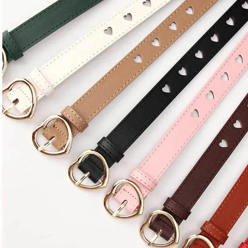 Women PU Leather Belt Hollow Out Loving Heart Ladies Waist Belt Trousers Pin Buckle Leather Personality Female Vintage Waistband