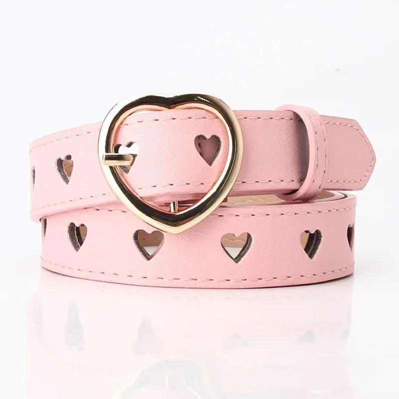 Women PU Leather Belt Hollow Out Loving Heart Ladies Waist Belt Trousers Pin Buckle Leather Personality Female Vintage Waistband