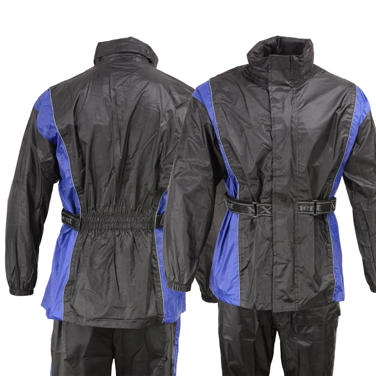 Xelement RN4768 Men's Black and Blue 2-Piece Motorcycle Rain Suit with Boot Strap